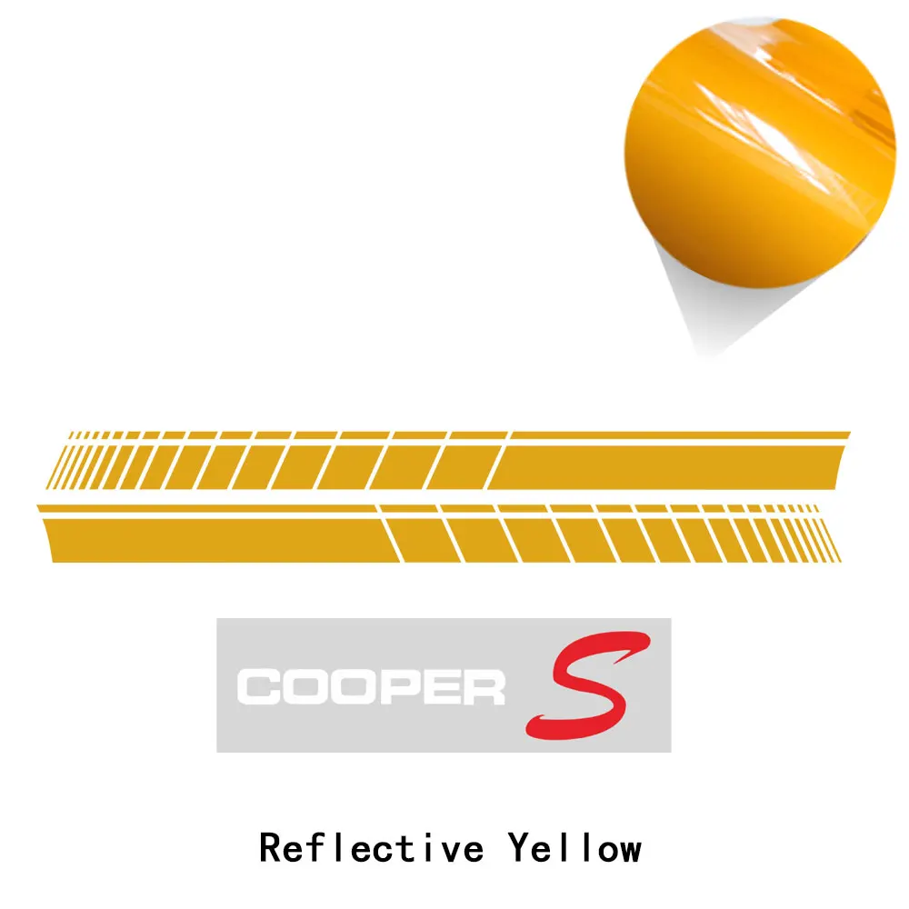 2 предмета автомобиля двери боковые полосы Стикеры тела наклейка для MINI Cooper S R50 R52 R53 R55 R56 R57 R58 R59 R60 R61 F54 F55 F56 F57 F60 - Название цвета: reflective yellow
