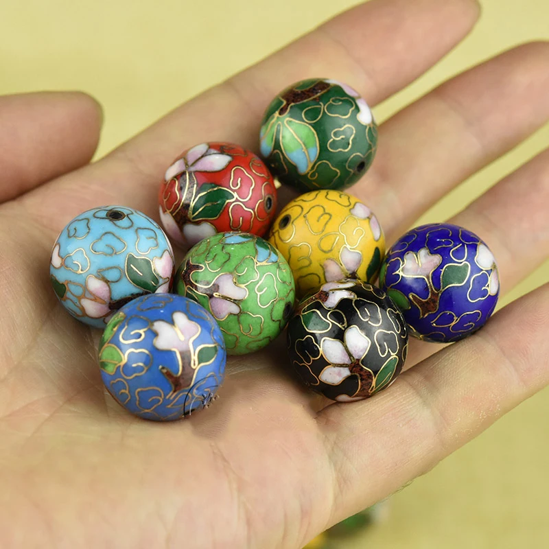 Handcrafted Polished Enamel Filigree Large 14-30mm Round Bead Cloisonne Copper Fancy DIY Accessories Necklace Jewelry Making