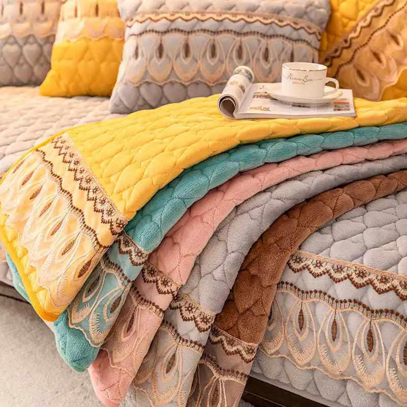 

Winter Plush Sofa Cover Cushion Lace Thickened Non-Slip High-Quality Sofa Towel Furniture Full Cover Dustproof Protective Cover