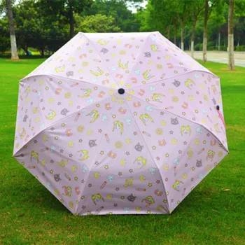 

Anime Cartoon Sailor Moon Fully-automatic Three-folding Umbrella Students Girls Pink Portable Outdoor Sun Rain Anti-UV Sunshade