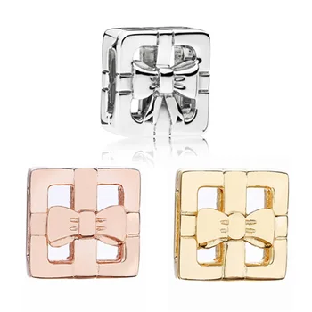 

Reflexions Rose Gold Smooth Gift Box With Bow Clip Charm 925 Sterling Silver Original Beads Fit Bracelet Diy Jewelry