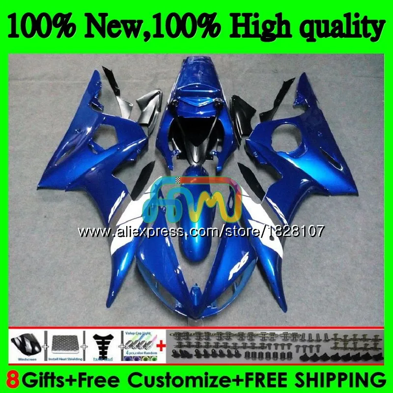 Корпус для YAMAHA YZF600 YZF R6 600CC YZFR6 03 04 05 51BS. 12 YZF 600 синий белый R 6 03-05 YZF-600 YZF-R6 2003 2004 2005 обтекатель
