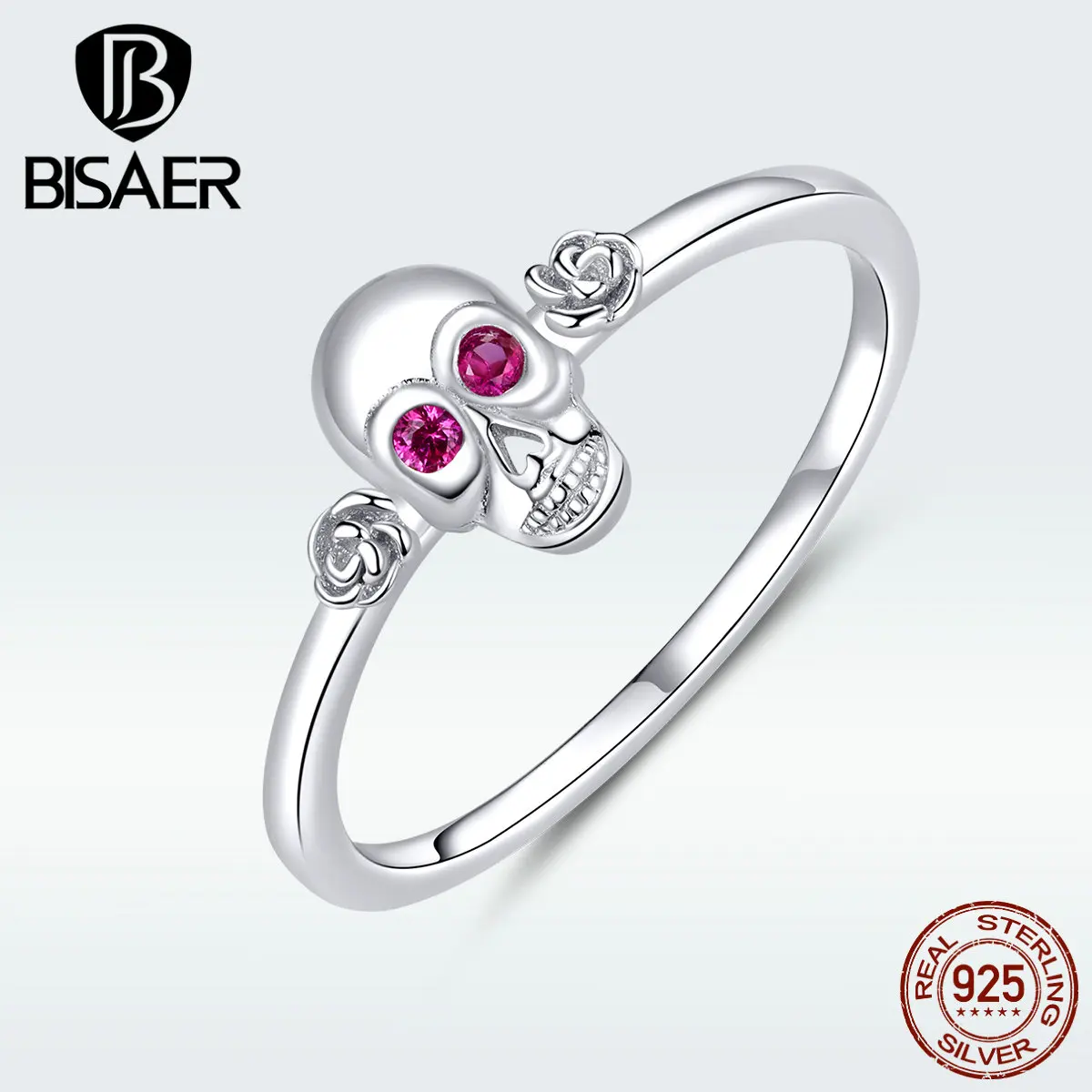 

BISAER 925 Sterling Silver Halloween Skull Jewelry Skull Ghost Face Women Finger Rings Fashion Silver Jewelry Ring GXR617