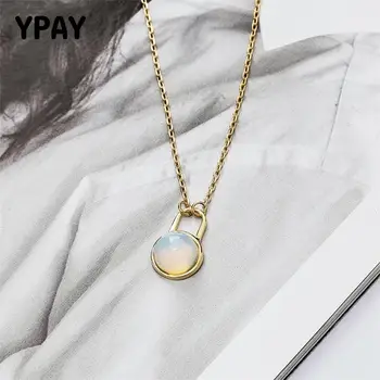 

YPAY 100% Real 925 Sterling Silver Opal Pendant Necklaces for Women Vintage Chain Necklace Fine Jewelry Christmas Gifts YMN182
