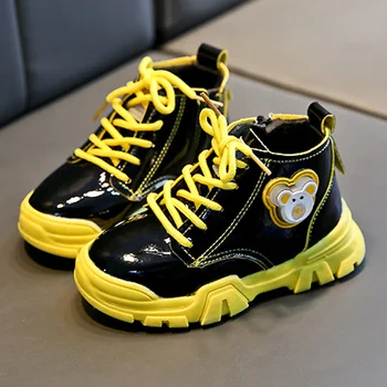 

Boys Ankle Boots Children Snow Boots Waterproof Fashion Leather Winter Kids Shoes Plush Baby Girls Martin Boot Luminous Non-slip