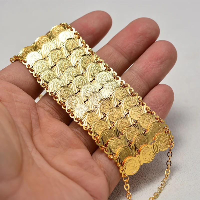 Золотой цвет браслеты из монет и браслет для женщин и мужчин деньги Монета браслет Исламские мусульманские Арабские Ювелирные изделия Среднего Востока африканские подарки - Окраска металла: Three layer