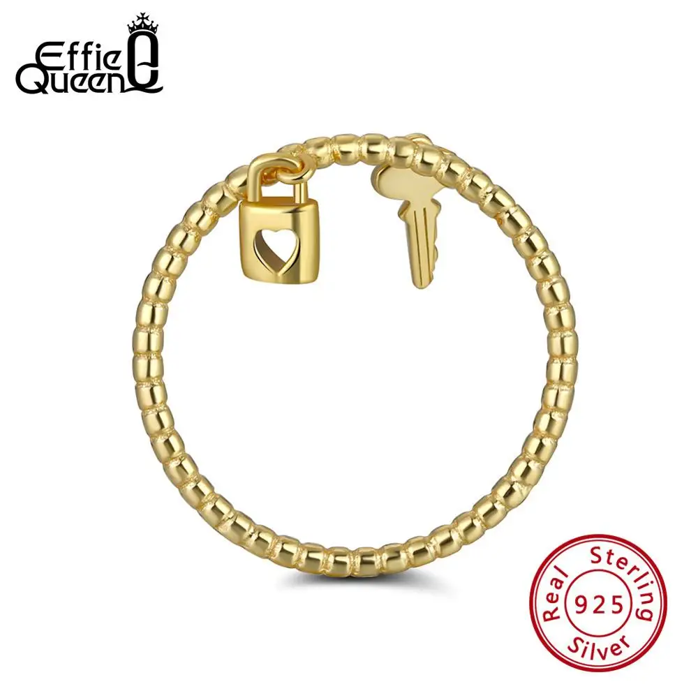 

Effie Queen 925 Sterling Silver Lock Key Chain Lover Ring Women Korean Wedding Bands Anniversary jewelry Gift Wholesale TSR104