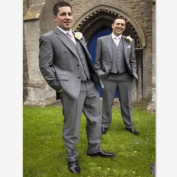 

Costume Homme Mens Suits (Jacket+Pants+Vest) Groom Tuxedos Notch Lapel Best Man Grey Groomsman Wedding/Prom Bespoke Suits