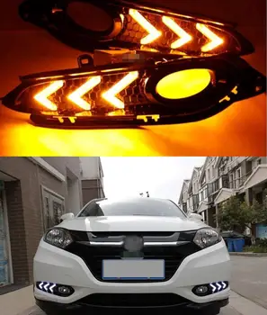 

Daytime Running Lights Moving Light Function Yellow Turning Signal lights fog lamp cover for Honda HR-V 2014 2015 2016 HRV Vezel