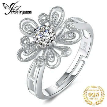 

JewelryPalace Cubic Zirconia CZ Milgrain Filigree Blossom Flower Adjustable Open Ring 925 Sterling Silver Rings for Women Gifts