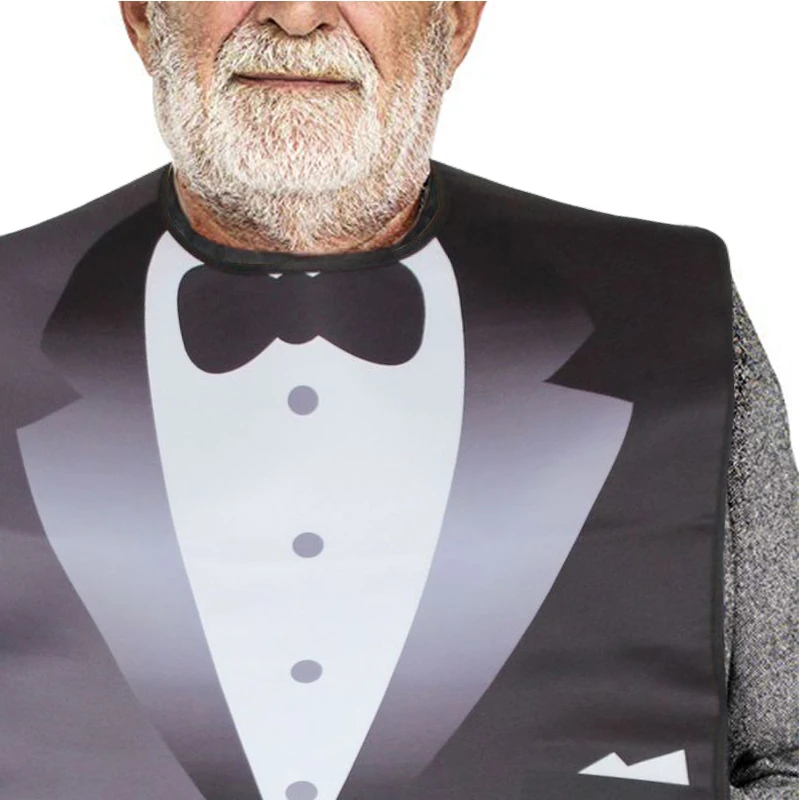Waterproof Reusable Washable Adult Bib for Elderly Women Men PVC and Printing Cotton Cloth, Keep Mealtime Neat and Clear