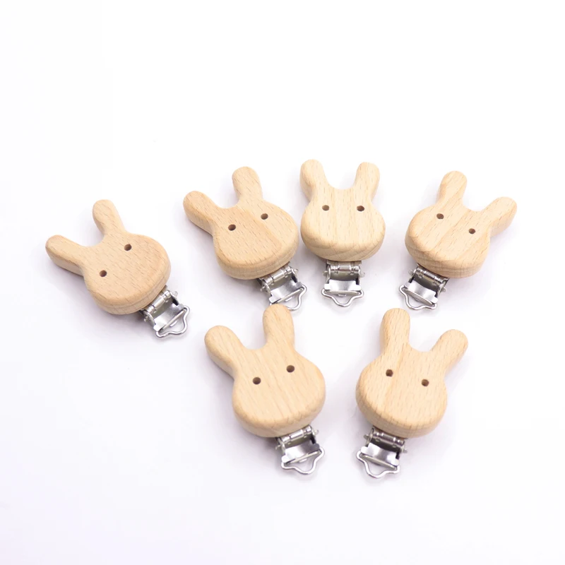 Pacifier Clip Pacifier Chain 5PCS Wooden Rabbit Pacifier Clip Baby Accessories Wooden Animal Pacifier Metal Holder Elephant Baby Teeth