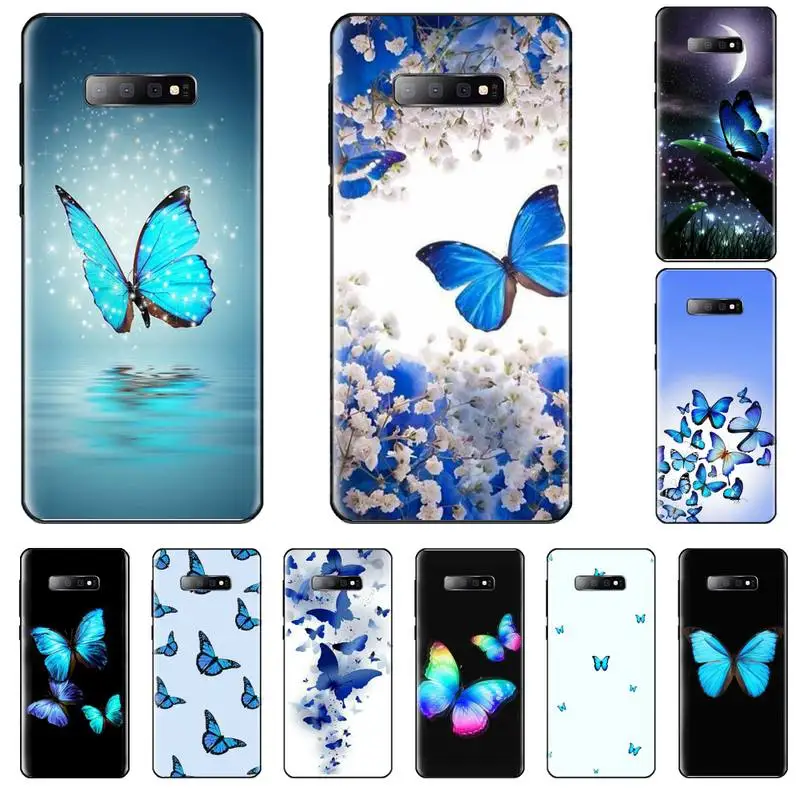 Cute butterfly blue DIY Painted Bling Phone Case For Samsung S6 S7 edge S8 S9 S10 e plus A10 A50 A70 note8 J7 2017 | Мобильные
