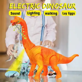

Electric Walking Dinosaur Toy for Kids Brachiosaurus Dinosaur with 2pcs Eggs Laying Glowing Light Interactive Model Toy Pets
