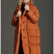 Брендовая элегантная зимняя куртка для женщин пушистое пуховое пальто с длинным капюшоном для женщин Женское пальто