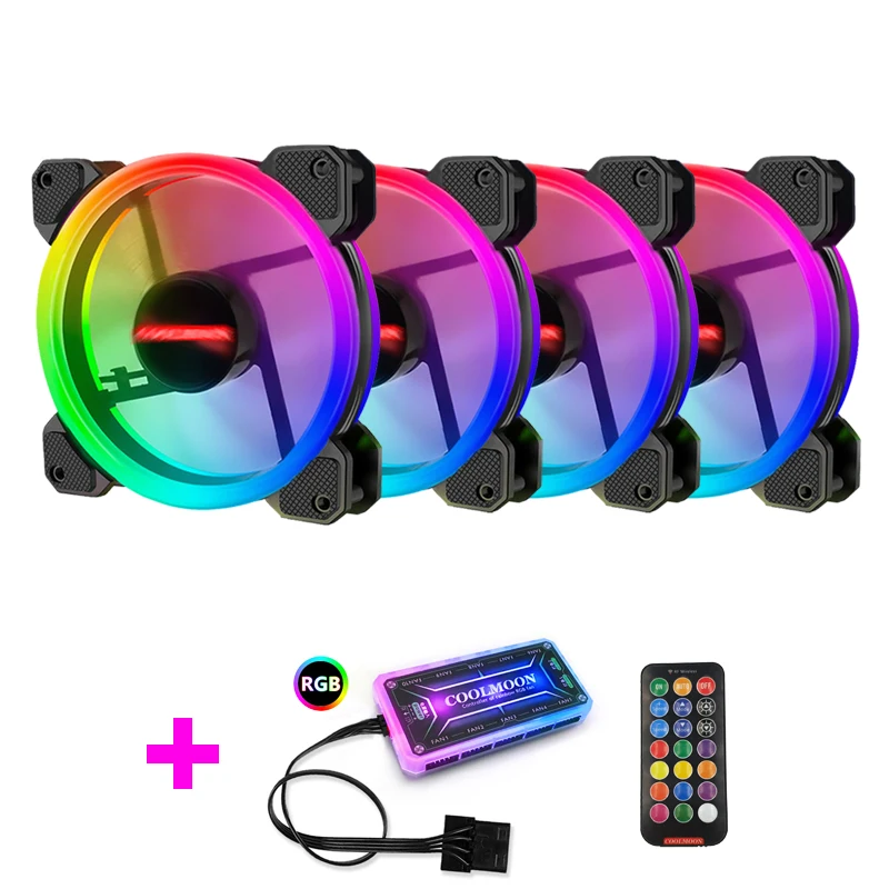 Coolmoon Case Fan PC Cooling RGB with IR Remote Quiet Computer CPU Cooler and Radiator Components 120mm fan | Компьютеры и офис