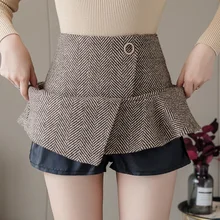 9555 Корейская шикарная Эстетическая юбка рыбий хвост, высокая талия, утолщенная шерстяная мини-юбка с оборками, хорошее качество, Зимняя юбка с разрезом