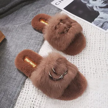 

Autumn Women Slippers 2020 New Rubber Soft Sole Women Shoes Furry Home Casual Slippers Ladies Flat-bottomed Plush Slippers