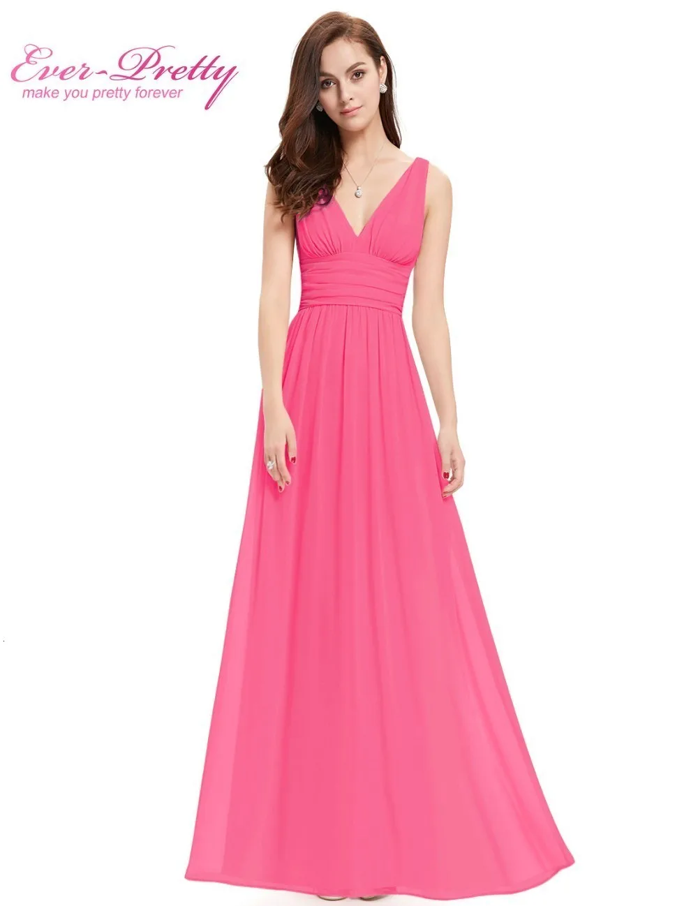 Vestido Fiesta Mujer Ever Pretty, длинное шифоновое свадебное платье трапециевидной формы с v-образным вырезом, элегантные королевские синие платья подружек невесты