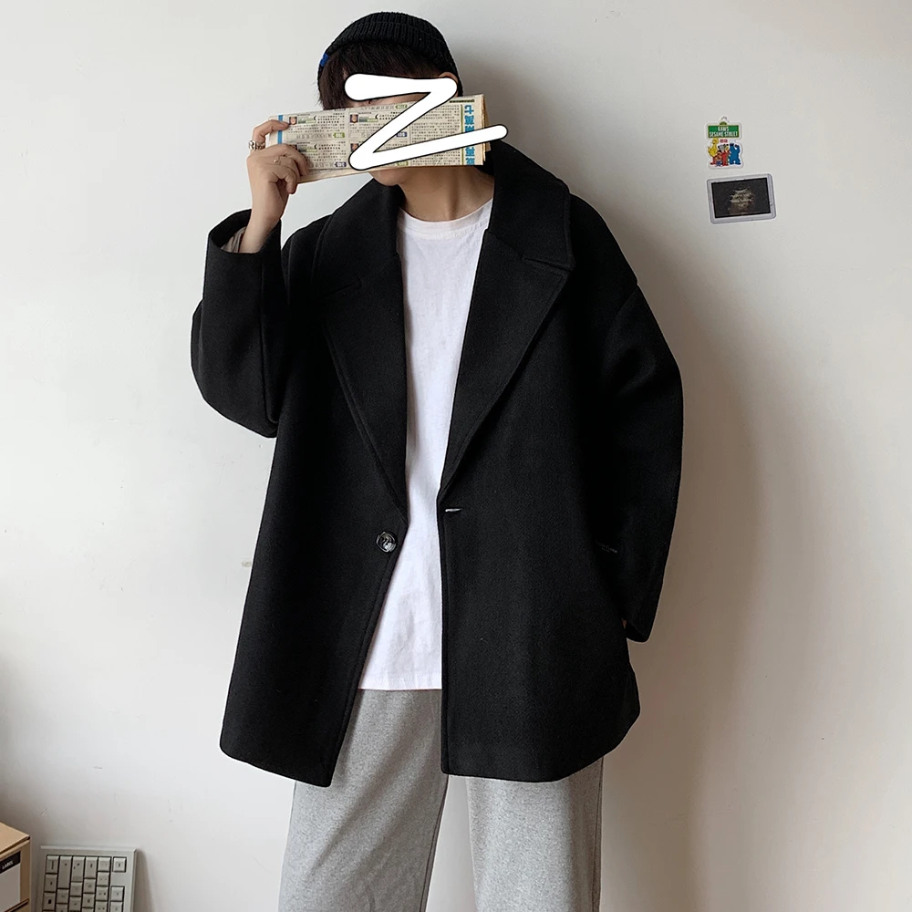 Men's Woolen Blends Snow Jacket Thickening Coat Loose Cashmere Wool Trench Overcoat Parkas Cotton-padded Clothes M-2XL