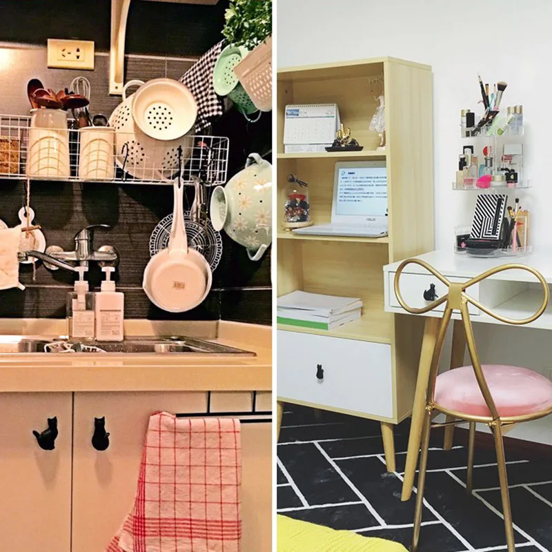 

Set Of 4 Cats Vintage Cast Iron Cabinet Furniture Knobs and Pulls Cupboard Door Handle,Kittens Creative and Lovely Home Decor,Bl