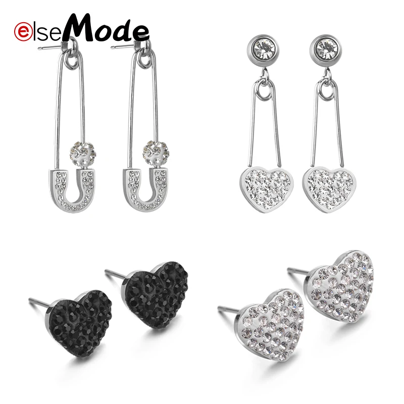 Женские серьги гвоздики ELSEMODE из нержавеющей стали с кубическим цирконием в форме