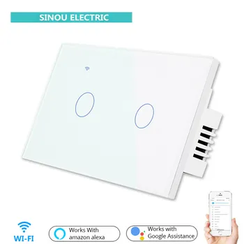 

WiFi wall touch sensitive switch remote control 2 Gang wireless LED lamp intelligent touch screen switch glass American St