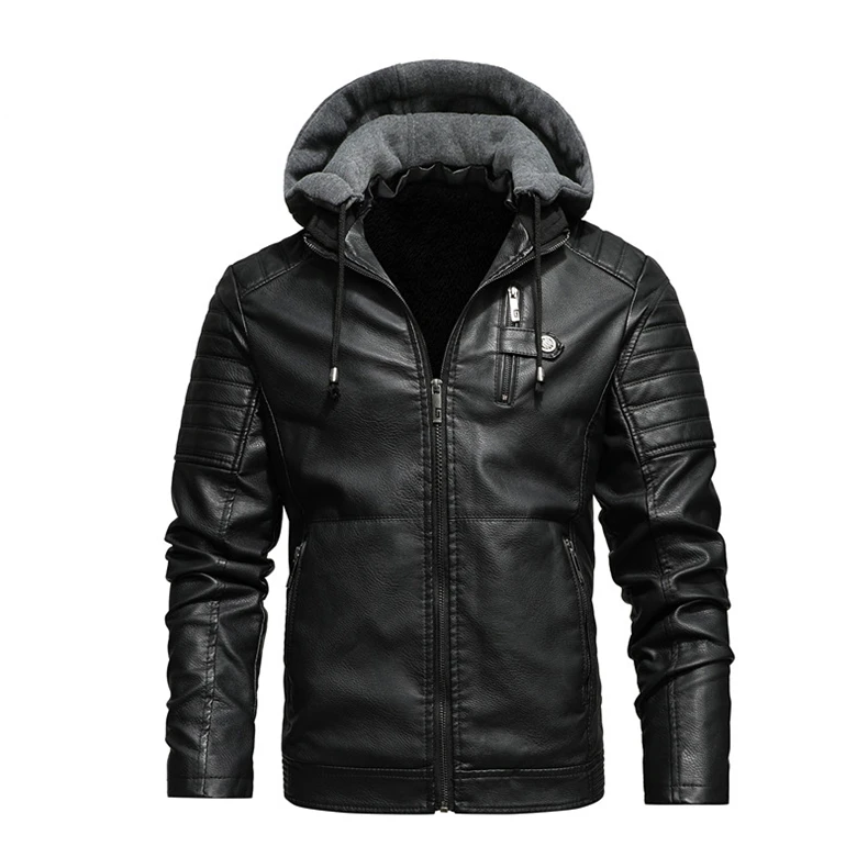 pilot leather jacket Mountainskin Men's Hooded PU Jacket Mens Winter Autumn Thick Motorcycle Leather Jacket Casual Windproof Leather Coat Male  SA945 tall leather jacket
