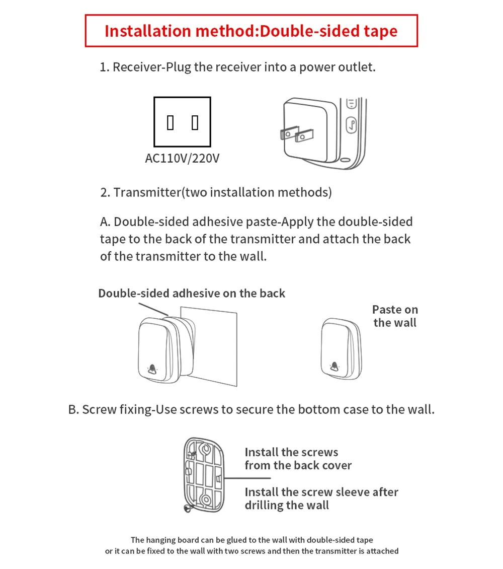 CACAZI Self-Powered Wireless Doorbell Waterproof FA78 60 Chime Battery-free Home Door Bell US EU UK AU Plug 2 Button 4 Receiver