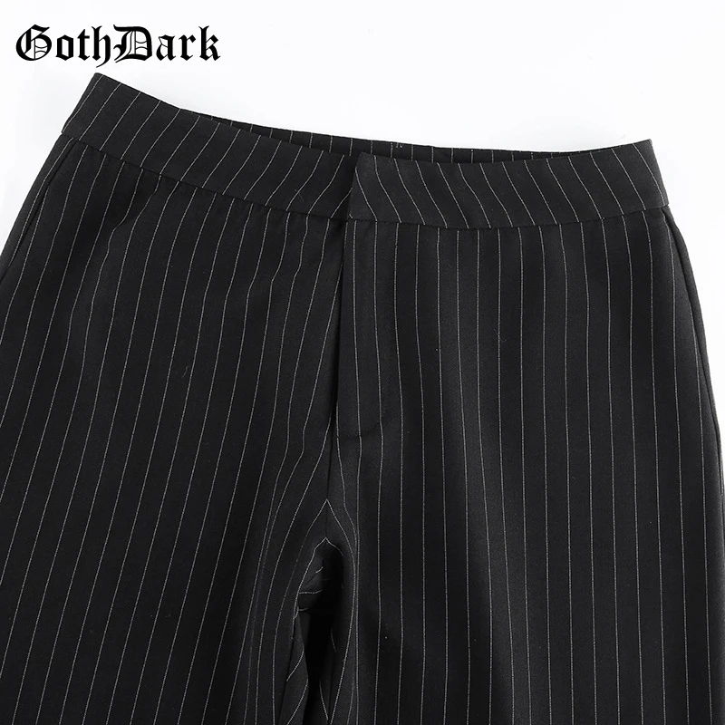 Goth Dark Y2k E-girl Striped Print Gothic Suit Pants Black Slim High Waist Zipper Front Trousers Women Autumn Fashion Streetwear womens clothing