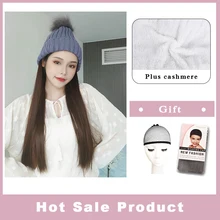 YYOUFU мода длинный прямой/кудрявый парик с осень зима эластичные вязаные шляпы парики термостойкие съемные искусственный шелк для женщин