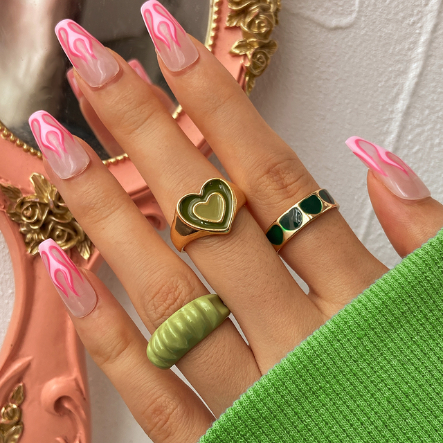 Heart Y2K Ring Set Open Cooper Rings For Women Candy Color Hand-painted Knuckle Rings Jewelry