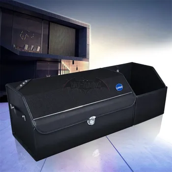 

1X Rear Trunk Storage Box For Volks Wagen V W Linen Foldable Large Capacity Organizer Trunk Bag With Metal Car Emblem Sticker