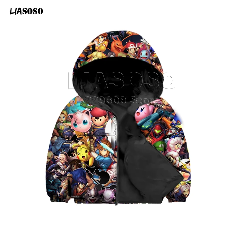 3D printing game Jacket Men&women&Child Mario brothers Down Coat Loose Oversized Children Down Jacket Winter Hip Hop Neck Pullov