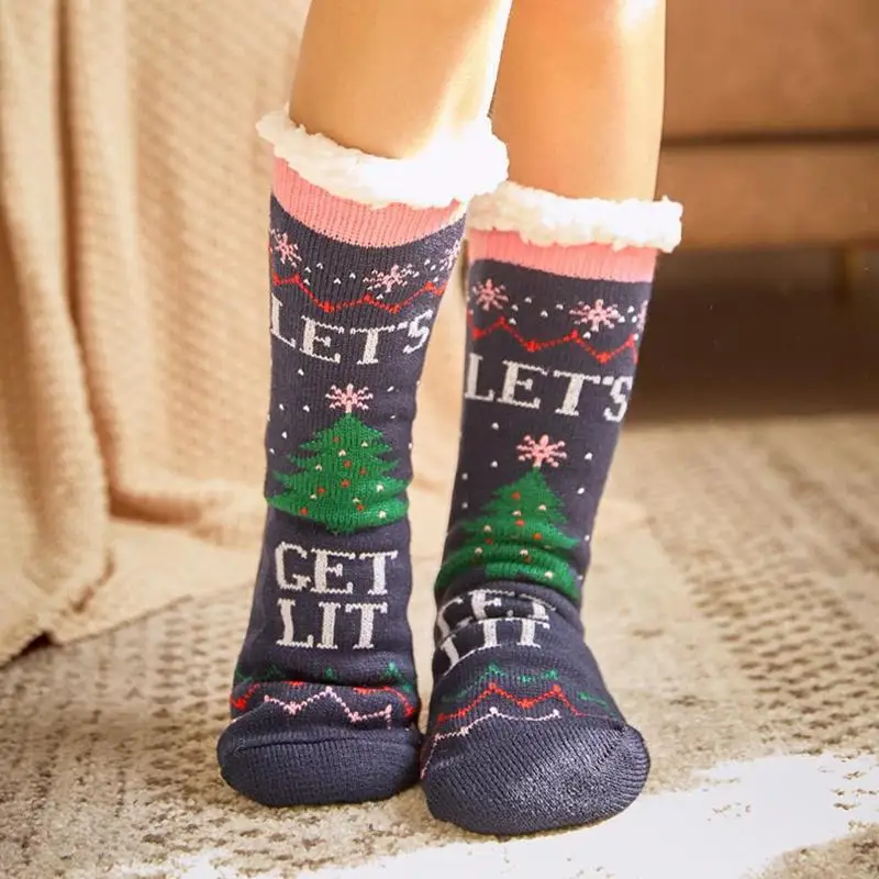 Autumn And winter Cartoon Floor Socks Women's Thickening And Velvet Non-slip Sleep Socks Christmas Gift Cartoon Carpet Sock - Цвет: D
