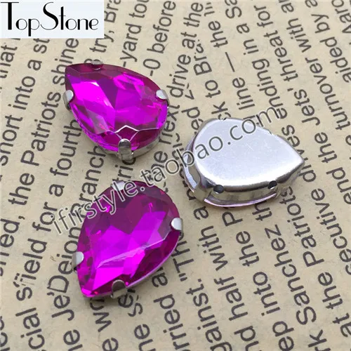 Fuchsia TopStone капелька из стеклянного кристала капли пришить коготь стразы с металлической схватка нескольких цветов Прямая Пришивные камень - Цвет: Fuchsia