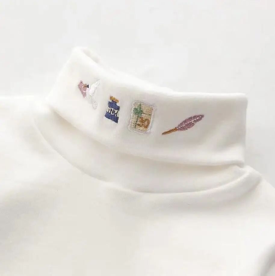 Embroidery Turtleneck Long Sleeve Blouse Girls Autumn Winter Clothes Bottoming Thicken Baby Clothing Children Cotton Tops Blouse