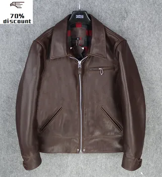 

2020 Dark Brown Men American Casual Style Leather Jacket Large Size XXXL Genuine Cowhide Autumn Slim Fit Natural Leather Coat