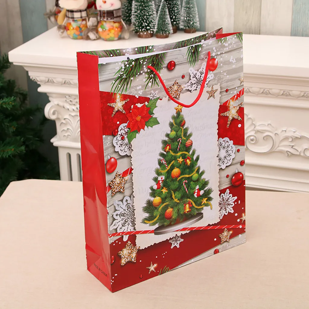 Christmas Gift Bag Paper Bag Packaging Kraft Paper Bottom Tote Bag Merry Christmas Decor Home Decorations New Garden