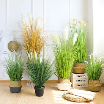 

Artificial Fake Plant Ground ReedLeaf Encryption Leaves Diy Green Plant Large Living Room Indoor Potted Decoration Bonsai Grass
