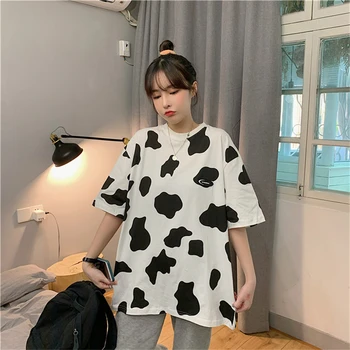 

Summer Fashion Female T Shirts O-neck Short Sleeve Women's Tee Tops Cow Print Women T-shirt Harajuku Oversize Ladies Tshirts