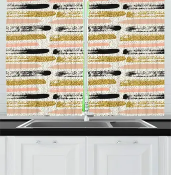 

Ivory and Abstract Kitchen Curtains Horizontal Brush Strokes and Repeated Polka Dots on Background Art Print for Kitchen Cafe
