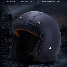 Dört sezon Jet kask açık yüz motosiklet özel Scooter siyah deri kasko