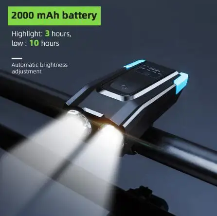 Pika 2000 мАч 4000 мАч велосипедный светильник с рогом USB Перезаряжаемый 5 режимов Светодиодный светильник для велосипеда велосипедный передний фонарь с бесплатным хвостовым светильник - Цвет: 2000blue