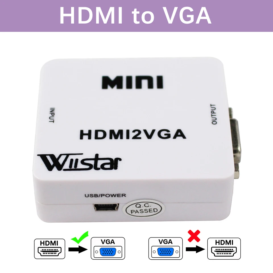 Wiistar 1080P HDMI to VGA Converter With Audio Out HDMI2VGA Adapter Connector For PC Laptop to HDTV Projector Converter