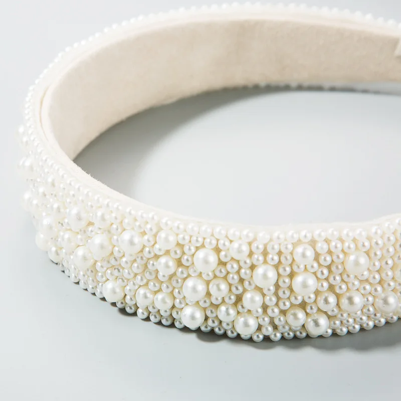 New Za Headband Handmade Simulated Pearl Beaded Wide Women Headwear Accessories Wedding Bridal Jewelry Wholesale