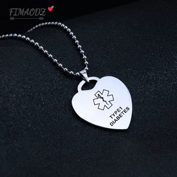 

FIMAODZ Type 1 Diabete Heart Shape Neckalce Medical Alert Emergency Epilepsy Blood Thinner Sign Star of life Stainless Necklace