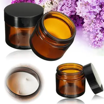 

1PC 60ml Amber Glass Jar Pot Skin Care Cream Refillable Bottles Cosmetic Container Makeup Tool With Black Lid For Travel Packing