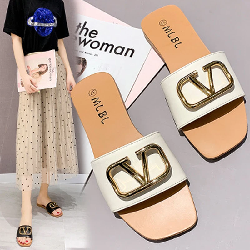 

Woman Slippers Summer Flip Flops Beach Slide Gladiator Sandal Metal Buckle Slipper For Ladies Flat Casual Shoes