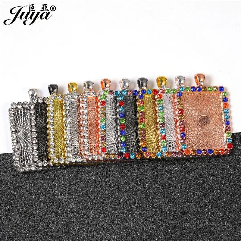 

50PCS Rectangle Diamond Cabochon Pendant Base DIY Jewelry Making For Hip hop Pendant Necklace 25x35mm Alloy Tray Crafts Findings